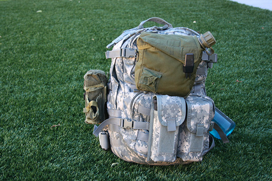 A pack in the field loaded with pouches from various manufacturers. I love MOLLE.